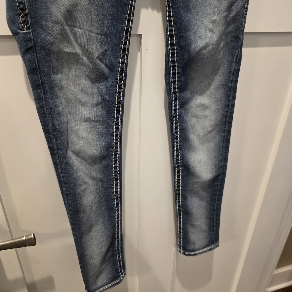 Rock Revival Denim Barby Ankle Skinny Jeans Fleur-De-Lis Embellished Blue 25x27 - Picture 4 of 16